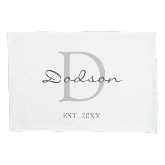 Elegant White Grey Script Couples Monogram Kussensloop (Voorkant)