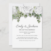 Elegant White Hand Drawn Flowers Green Wedding Kaart (Voorkant)