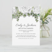 Elegant White Hand Drawn Flowers Green Wedding Kaart (Staand voorkant)