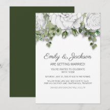 Elegant White Hand Drawn Flowers Green Wedding