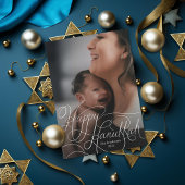 Elegant White Hand Lettered Happy Hanukkah Foto Feestdagenkaart
