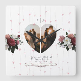 Elegant White Heart Shaped Photo Custom voor haar Vierkante Klok