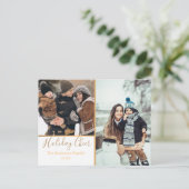 Elegant White Holiday Cheer Photo Collage Gold Briefkaart (Staand voorkant)