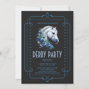 Elegant White Horse & Blue Roses Kentucky Derby Ui Kaart
