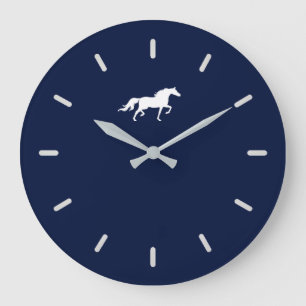 Elegant White Horse Silhouette over Navy Blue Grote Klok