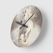 Elegant White Horse Wall Clock - Majestic Animal A Ronde Klok (Hoek)