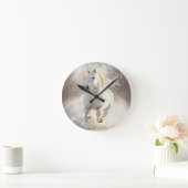 Elegant White Horse Wall Clock - Majestic Animal A Ronde Klok (Huis)