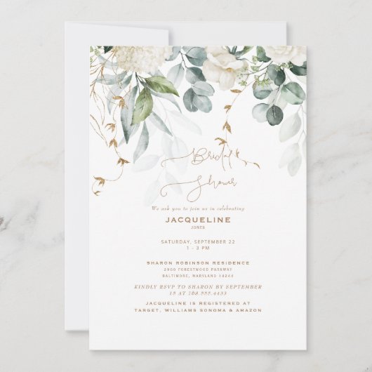 Elegant White Hydrangea Botanisch Vrijgezellenfees Kaart (Voorkant)