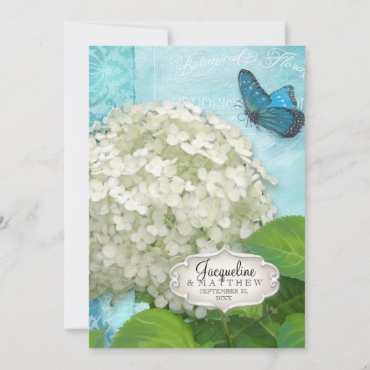 Elegant White Hydrangea Floral Blue White Wedding Kaart (Achterkant)