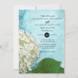 Elegant White Hydrangea Floral Blue White Wedding Kaart