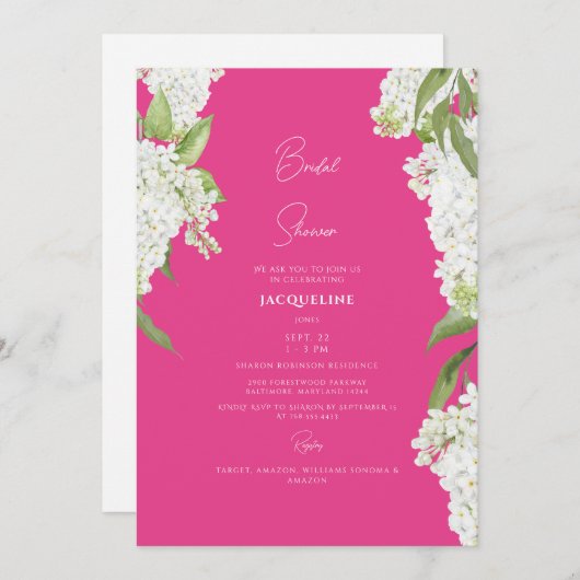 Elegant White Hydrangea Fuchsia Vrijgezellenfeest Kaart (Voorkant / Achterkant)