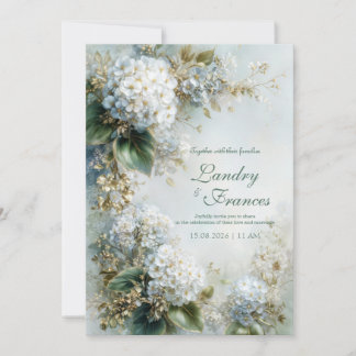 Elegant White Hydrangea Gold Botanical Wedding Kaart