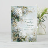Elegant White Hydrangea Gold Botanical Wedding Kaart (Staand voorkant)