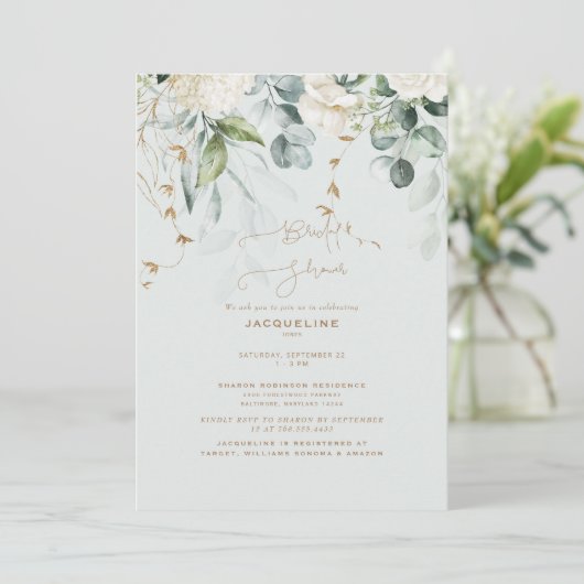 Elegant White Hydrangea Light Sage Vrijgezellenfee Kaart (Staand voorkant)