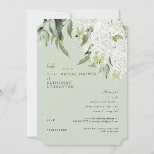 Elegant White Hydrangea Light Sage Vrijgezellenfee Kaart