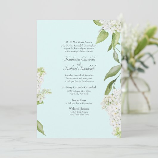 Elegant White Hydrangea Seafoam Wedding Kaart (Staand voorkant)