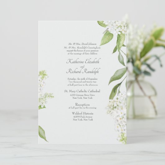 Elegant White Hydrangea Wedding Invitation Kaart (Staand voorkant)
