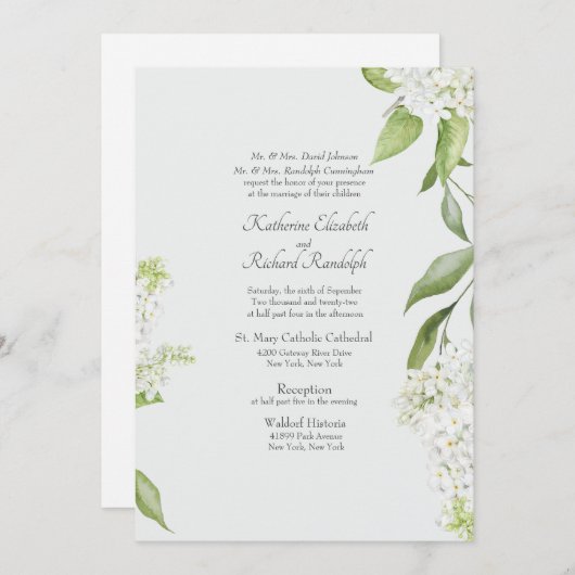 Elegant White Hydrangea Wedding Invitation Kaart (Voorkant / Achterkant)