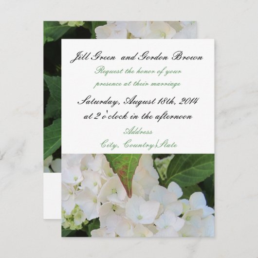 Elegant White Hydrangea Wedding Invitation Kaart (Voorkant / Achterkant)
