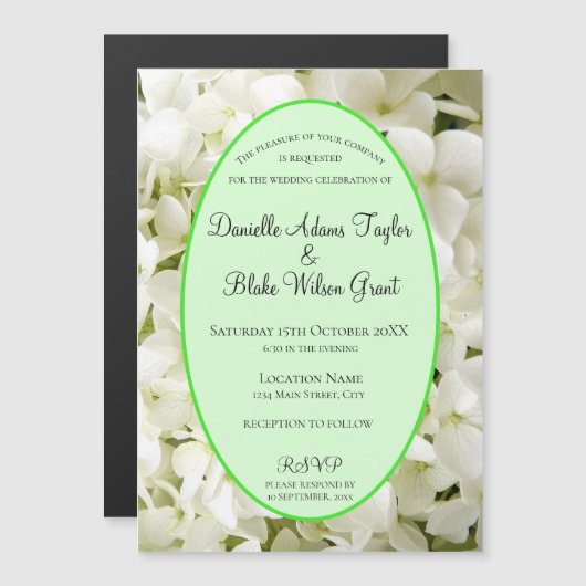 Elegant White Hydrangea Wedding Invitation Magnet Magnetische Uitnodiging (Voorkant / Achterkant)