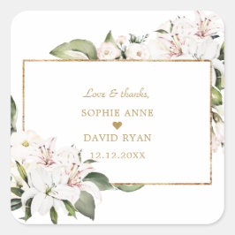 Elegant White Imperial Lilies Gold Wedding Vierkante Sticker