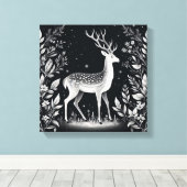 Elegant White Ink Deer in Botanical Frame Canvas Afdruk (Insitu (Houten vloer))