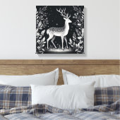 Elegant White Ink Deer in Botanical Frame Canvas Afdruk (Insitu (Slaapkamer))