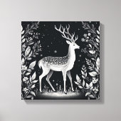 Elegant White Ink Deer in Botanical Frame Canvas Afdruk (Voorkant)