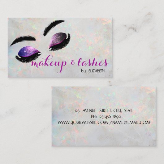Elegant White Iridescent Opal Glitter Lashes Visitekaartje (Voorkant / Achterkant)