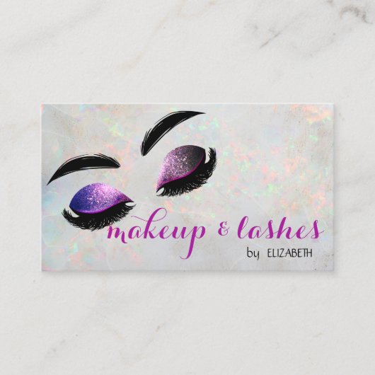 Elegant White Iridescent Opal Glitter Lashes Visitekaartje (Voorkant)