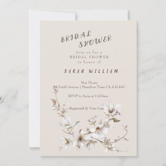 Elegant White & Ivory Blossom Bridal Shower Kaart (Voorkant)