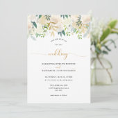 Elegant White Ivory Floral and greenery bruiloft Kaart (Staand voorkant)