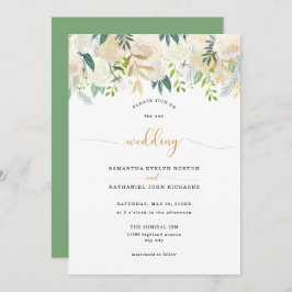 Elegant White Ivory Floral and greenery bruiloft Kaart