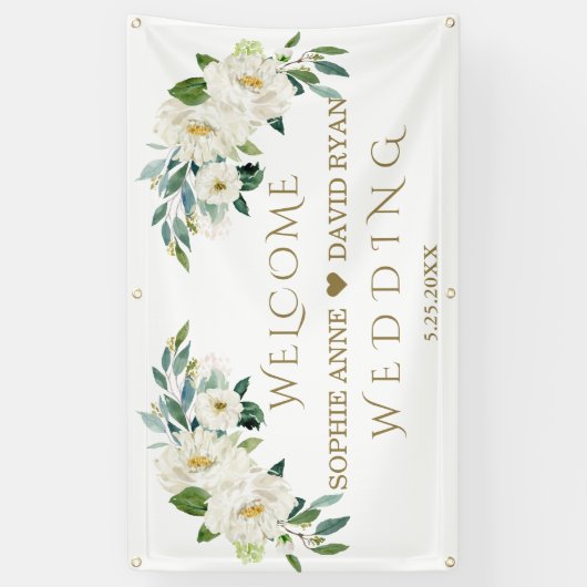 Elegant White Ivory Flowers Weddenschap Welkomstte Spandoek (Verticaal)