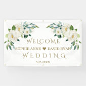 Elegant White Ivory Flowers Weddenschap Welkomstte Spandoek (Horizontaal)