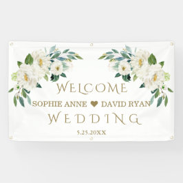 Elegant White Ivory Flowers Weddenschap Welkomstte Spandoek