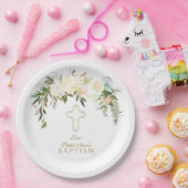 Elegant White Ivory Waterverf Floral Baptisme Papieren Bordje (Feest)