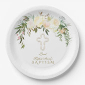 Elegant White Ivory Waterverf Floral Baptisme Papieren Bordje (Voorkant)