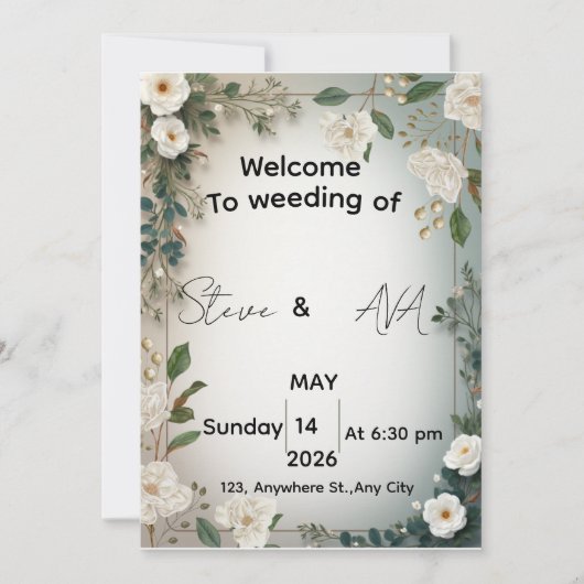 Elegant White Jasmine Floral Wedding Invitation |  Kaart (Voorkant)