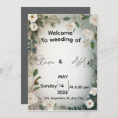 Elegant White Jasmine Floral Wedding Invitation |  Kaart (Voorkant / Achterkant)