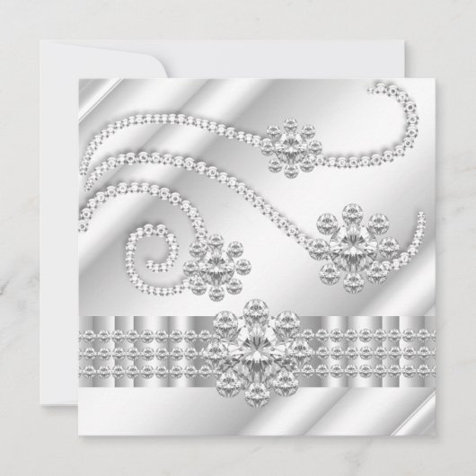 Elegant White Jewel diamant Silver Birthday Party Kaart (Voorkant)