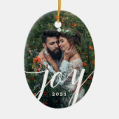 Elegant White Joy Script Foto Kerstmis Keramisch Ornament (Voorkant)