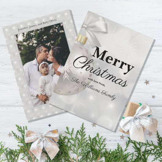 Elegant White Kerstannament Holiday Party Feestdagenkaart