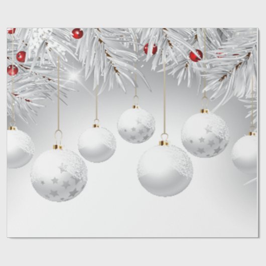 Elegant White Kerstbal Balls Holiday Cadeaupapier (Vlak)