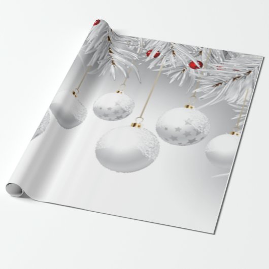 Elegant White Kerstbal Balls Holiday Cadeaupapier (Uitgerold)