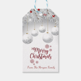 Elegant White Kerstballen Cadeaulabel