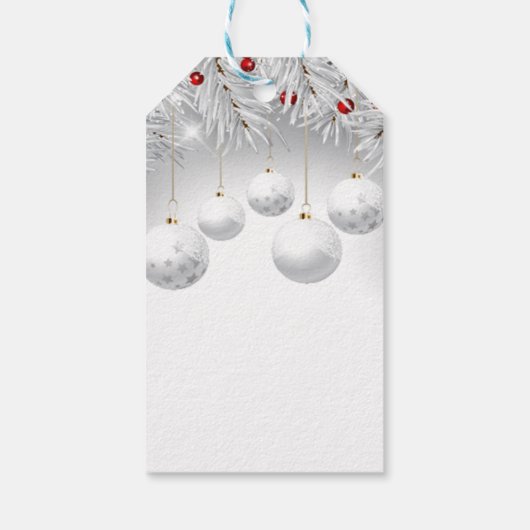 Elegant White Kerstballen Cadeaulabel (Achterkant)