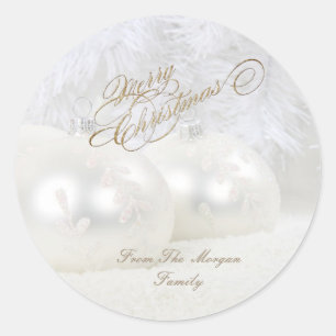 Elegant White Kerstballen Ronde Sticker