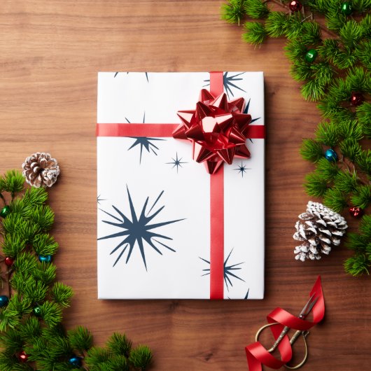 Elegant White KerstBlue Stars Cadeaupapier (Feestdagen Geschenken)