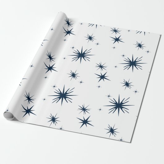 Elegant White KerstBlue Stars Cadeaupapier (Uitgerold)